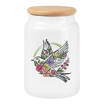 Blooming dove in flower wreath - Cookie Jar with Wooden Lid - white - Front