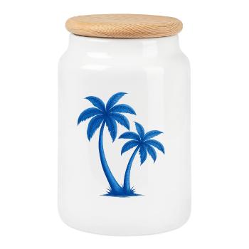 Illustration de palmiers tropicaux bleus - Boîte à biscuits avec couvercle en bois - blanc - Devant