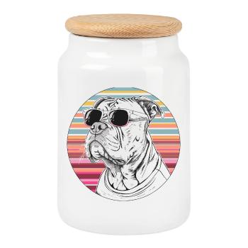 Cool Bulldog with Sunglasses - Cookie Jar with Wooden Lid - white - Front