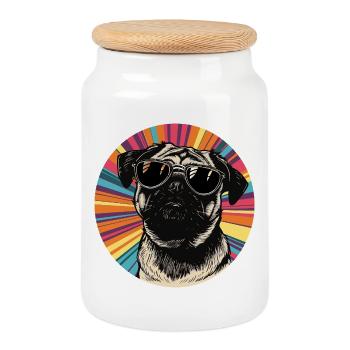 Lässiger Hund mit Sonnenbrille  - Keksdose mit Holzdeckel - Weiß - Vorne