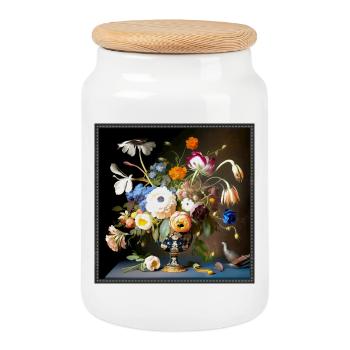 Bouquet Still Life Baroque Flemish Style - Cookie Jar with Wooden Lid - white - Front