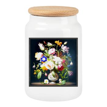 Bouquet of flowers in antique vase Flemish Baroque style - Cookie Jar with Wooden Lid - white - Front