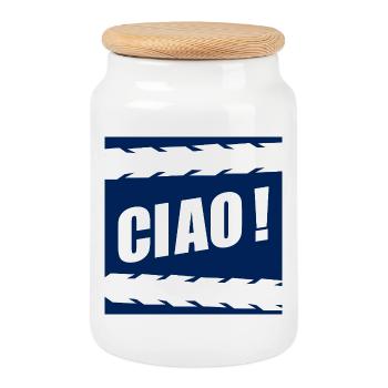 HELLO Goodbye Cyclist Job Change - Cookie Jar with Wooden Lid - white - Front