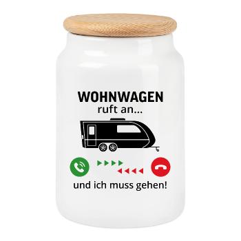 wohnwagen ruft an und ich muss gehen  - Keksdose mit Holzdeckel - Weiß - Vorne