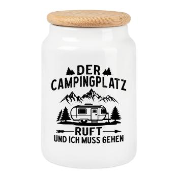 the campsite is calling I have to go camping - Cookie Jar with Wooden Lid - white - Front
