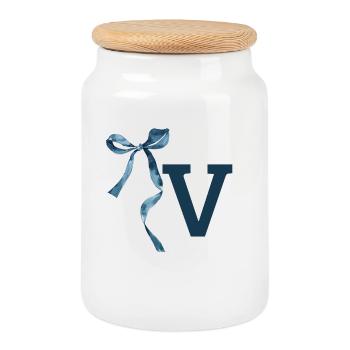 Monogramme v idée cadeau  - Boîte à biscuits avec couvercle en bois - blanc - Devant