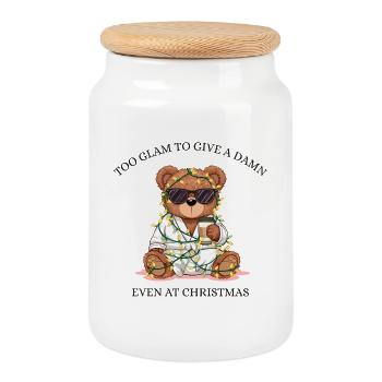 Lazy Teddy Christmas Mood – Too Damn to Care - Cookie Jar with Wooden Lid - white - Front