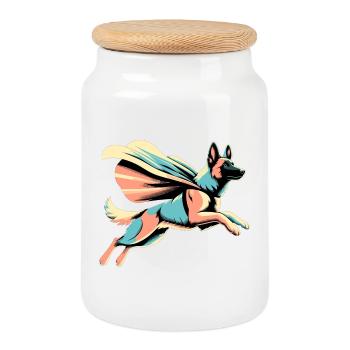 Super Maligator Belgian Shepherd Gift - Cookie Jar with Wooden Lid - white - Front