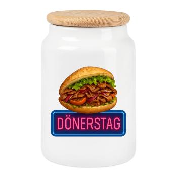 Döner-Tag – Witziges Kebab Wortspiel Motiv - Keksdose mit Holzdeckel - Weiß - Vorne