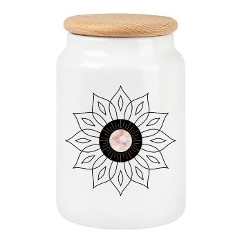 Rosace mandala  - Boîte à biscuits avec couvercle en bois - blanc - Devant
