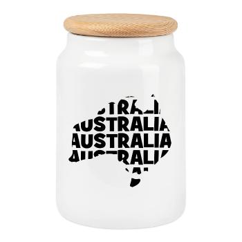 Australia  - Australien - Landkarte - Umriss - Keksdose mit Holzdeckel - Weiß - Vorne