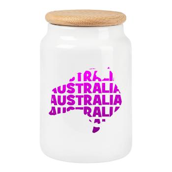 Australie - Australie - Carte - Contour - Boîte à biscuits avec couvercle en bois - blanc - Devant