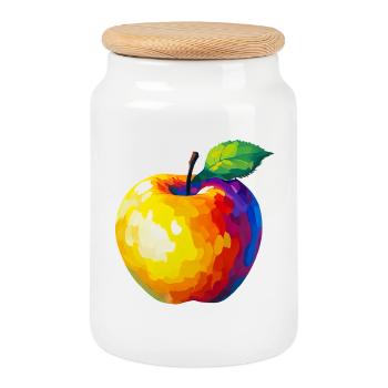 Farbenfroher Pixelapfel - Keksdose mit Holzdeckel - Weiß - Vorne