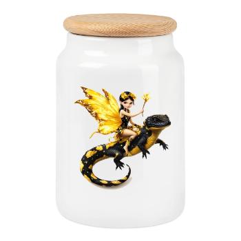 Fée Mouton Avec Des Ailes Sur Des Dragons - Boîte à biscuits avec couvercle en bois - blanc - Devant