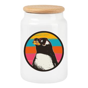 Penguin with Retro Sunset - Keksdose mit Holzdeckel - Weiß - Vorne