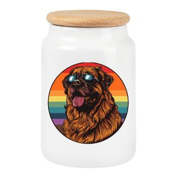 Labrador im Retro Regenbogen Design - Keksdose mit Holzdeckel - Weiß - Vorne
