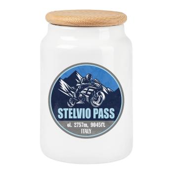 Stelvio Pass Italy Alps Motorcycle Route - Cookie Jar with Wooden Lid - white - Front