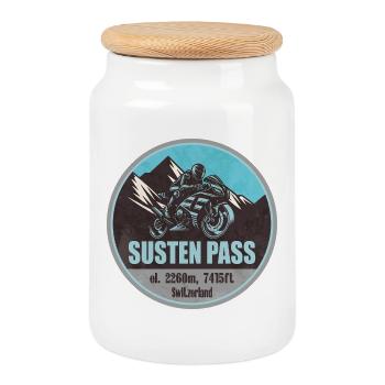 Susten Pass Switzerland Alps Motorcycle Route - Cookie Jar with Wooden Lid - white - Front