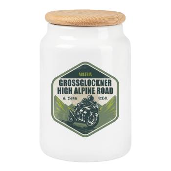 Grossglockner High Alpine Road Austria Motorcycle - Cookie Jar with Wooden Lid - white - Front