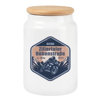 Zillertaler Höhenstraße Austria Tyrol Motorcycle R - Cookie Jar with Wooden Lid - white - Front