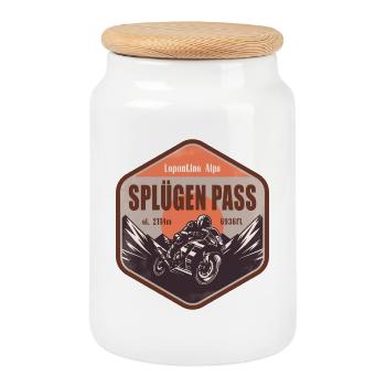 Splügen Pass Switzerland Italy Alps Motorcycle Rou - Cookie Jar with Wooden Lid - white - Front