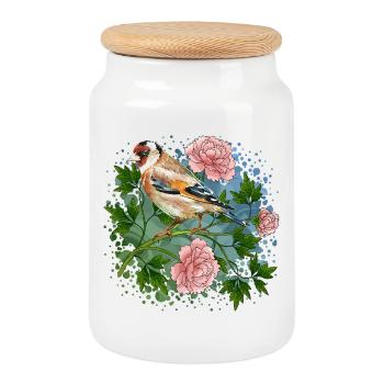 Colorful bird - Cookie Jar with Wooden Lid - white - Front