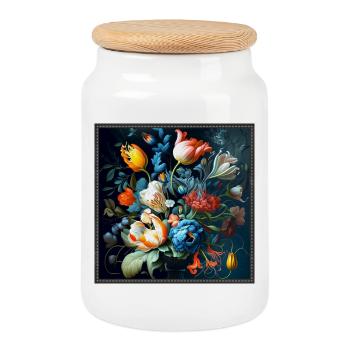 Bouquet of flowers with imaginative play of colours Gobeli - Cookie Jar with Wooden Lid - white - Front