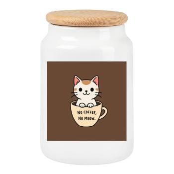 Cat Coffee Saying Design - Cookie Jar with Wooden Lid - white - Front