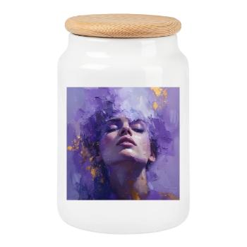 Abstract Portrait of a Woman - oil on canvas - Cookie Jar with Wooden Lid - white - Front