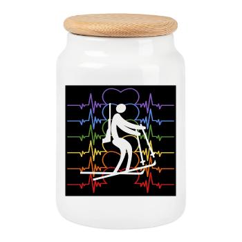 SKIING BIATHLON HEARTBEAT - Cookie Jar with Wooden Lid - white - Front