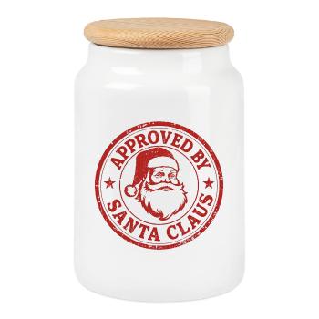 Retro Sticker Design – Approved by Santa Claus - Keksdose mit Holzdeckel - Weiß - Vorne