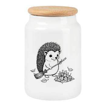 Illustration amusante de hérisson - Boîte à biscuits avec couvercle en bois - blanc - Devant