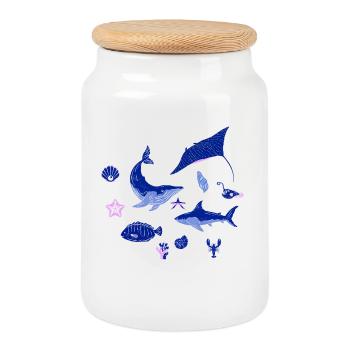 des Animaux Marins - Boîte à biscuits avec couvercle en bois - blanc - Devant