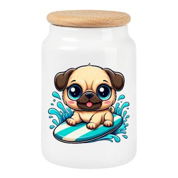 mignon carlin surfeur dessin animé surf été - Boîte à biscuits avec couvercle en bois - blanc - Devant