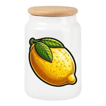 Lemon Natural Illustration - Cookie Jar with Wooden Lid - white - Front