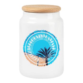 Paysage de plage tropicale - Boîte à biscuits avec couvercle en bois - blanc - Devant