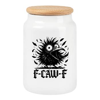 F Caw F Krähe Rabe Halloween - Keksdose mit Holzdeckel - Weiß - Vorne