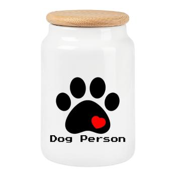 patte de chien avec coeur en rouge - Boîte à biscuits avec couvercle en bois - blanc - Devant