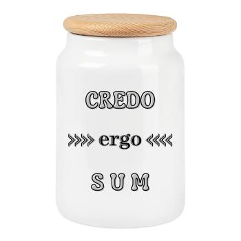 Latin credo ergo sum théologie Wordart jeu de mots - Boîte à biscuits avec couvercle en bois - blanc - Devant