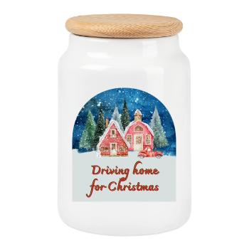 Rentrer à la maison pour Noël - Boîte à biscuits avec couvercle en bois - blanc - Devant