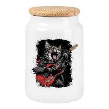 Chat Heavy Metal - Boîte à biscuits avec couvercle en bois - blanc - Devant