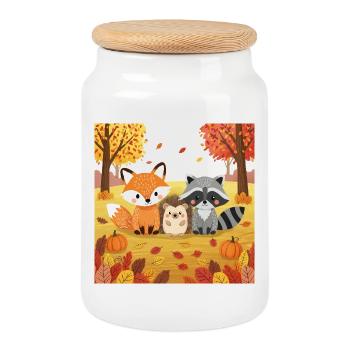 Herbstliche Waldtiere Illustration - Keksdose mit Holzdeckel - Weiß - Vorne
