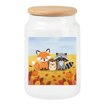 Herbstliches Waldtier-Trio - Keksdose mit Holzdeckel - Weiß - Vorne
