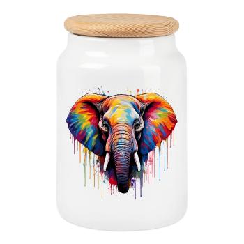 Living elephant art in a play of colours - Cookie Jar with Wooden Lid - white - Front