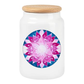 FleursMandala en magenta, rose et bleu - Boîte à biscuits avec couvercle en bois - blanc - Devant