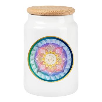 Harmonious mandala meditation design - Cookie Jar with Wooden Lid - white - Front