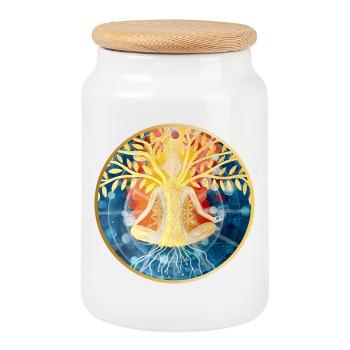 Lebendige Baum-Meditation Illustration - Keksdose mit Holzdeckel - Weiß - Vorne