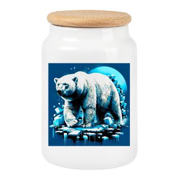 polar bear - Cookie Jar with Wooden Lid - white - Front