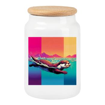 Otter - Keksdose mit Holzdeckel - Weiß - Vorne