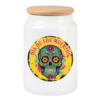 Skull Dia de los Muertos Cracked Edition - Keksdose mit Holzdeckel - Weiß - Vorne